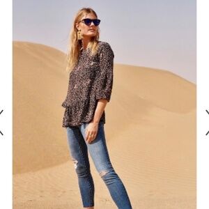 Madewell 100% Silk Fiesta Paisley Bell-Sleeve Ruffle Top, Medium